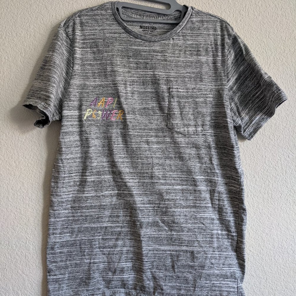 Embroidered AAPI Power Grey Gray Short Sleeve Crew Neck Tshirt Tee Top Reworked